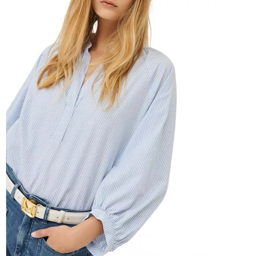 Marella Sport Max Mara Blue & White Stripe Cotton Blouse Size 12 - Picture 2 of 8